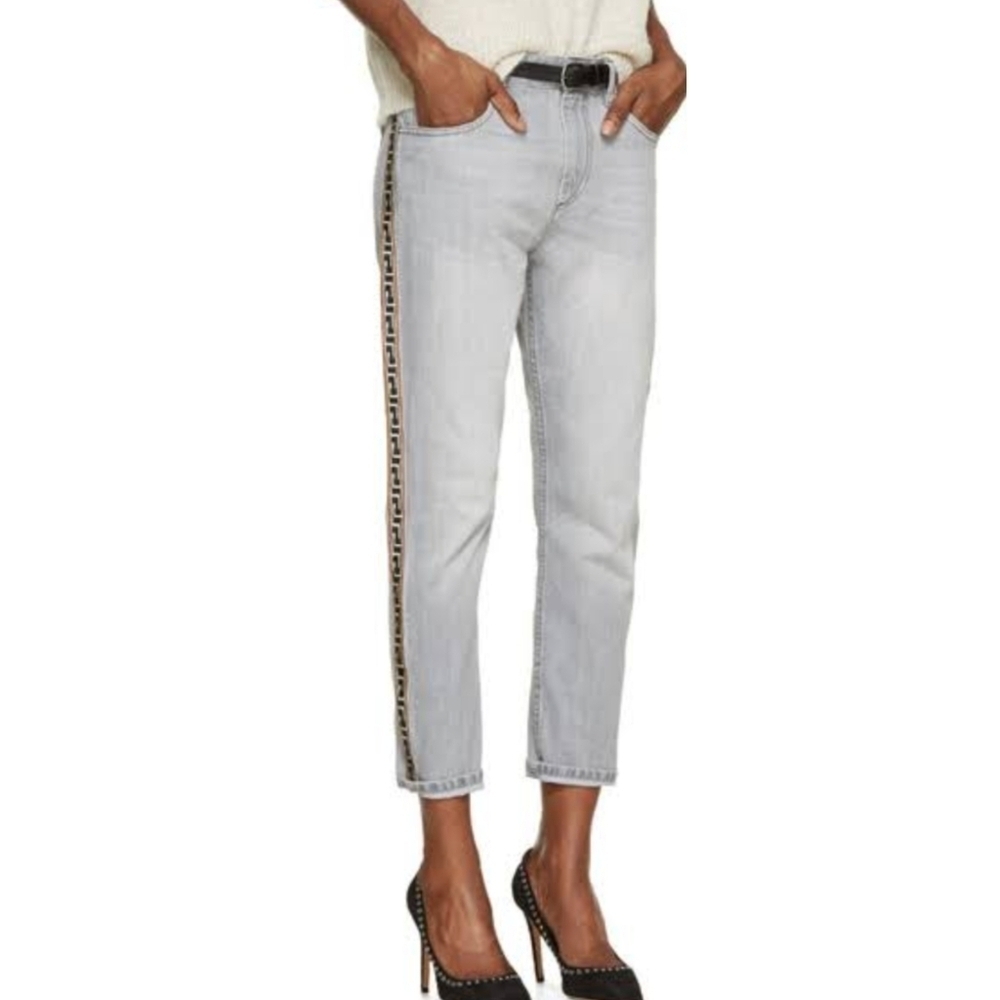 Isabel Marant Etoile Gray Embroidered Trim Penn Gaucho Jeans